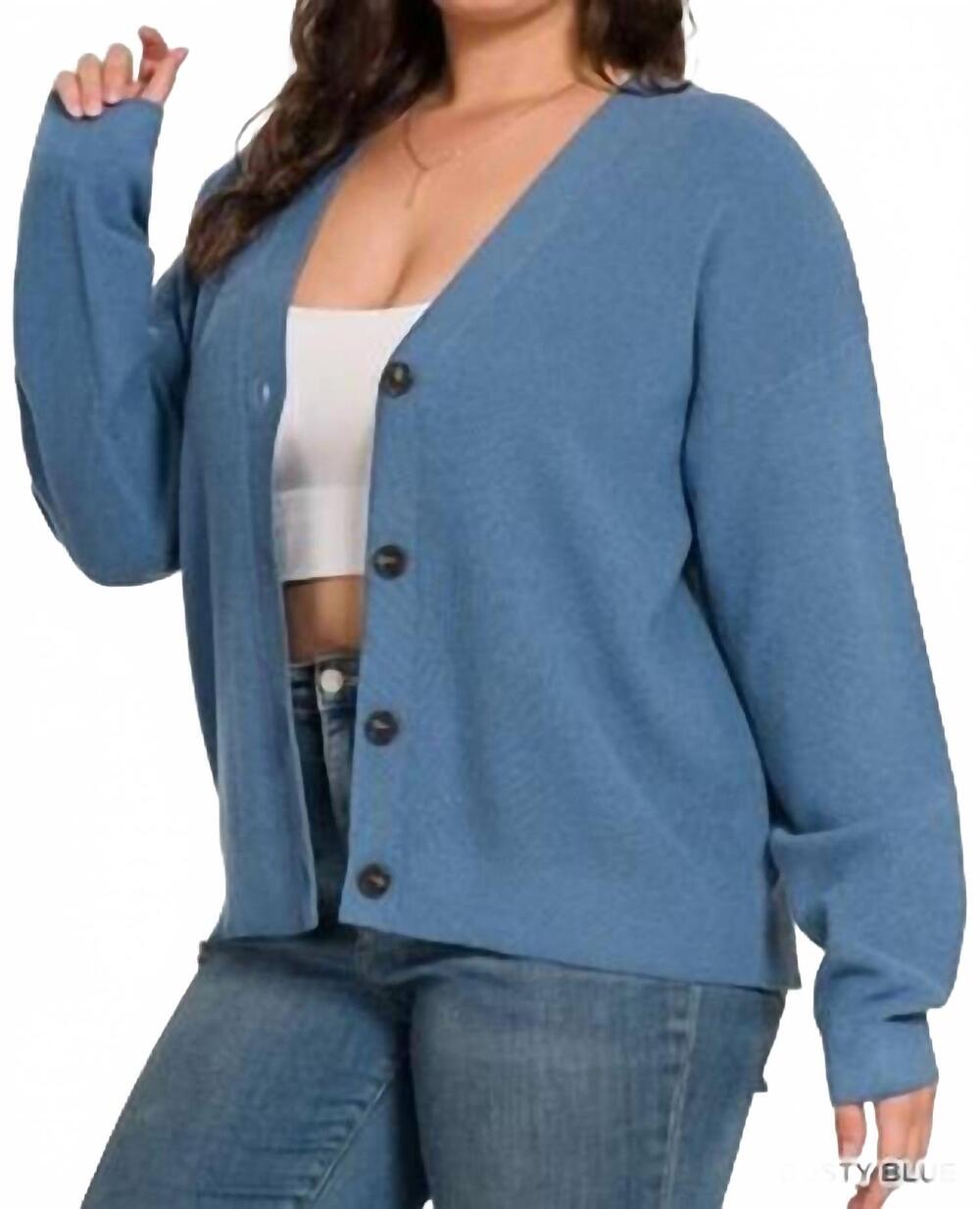 NEW ZENANA viscose sweater cardigan in dusty blue